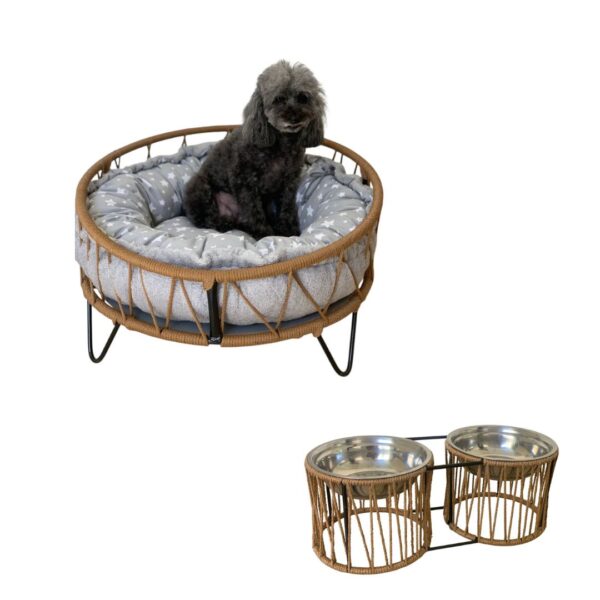 Cama para mascotas 60 cm + Comedero y Bebedero