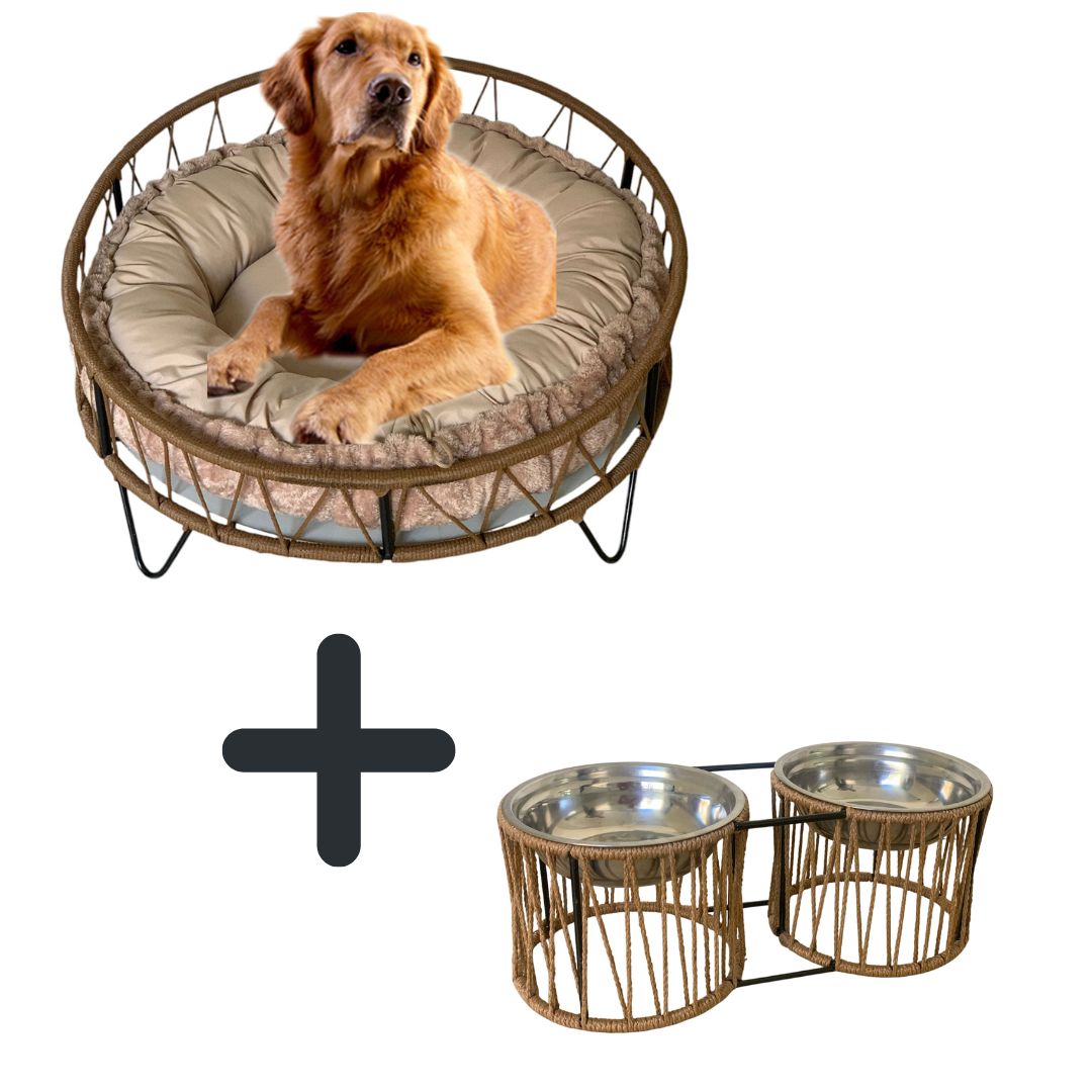 Cama Para Mascotas + Bebedero y Comedero