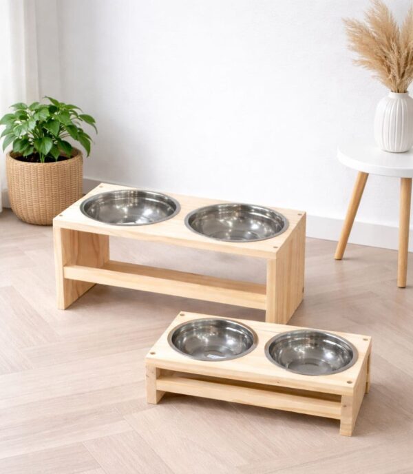 Comedero y Bebedero de Madera (Razas Pequeñas/Medianas)