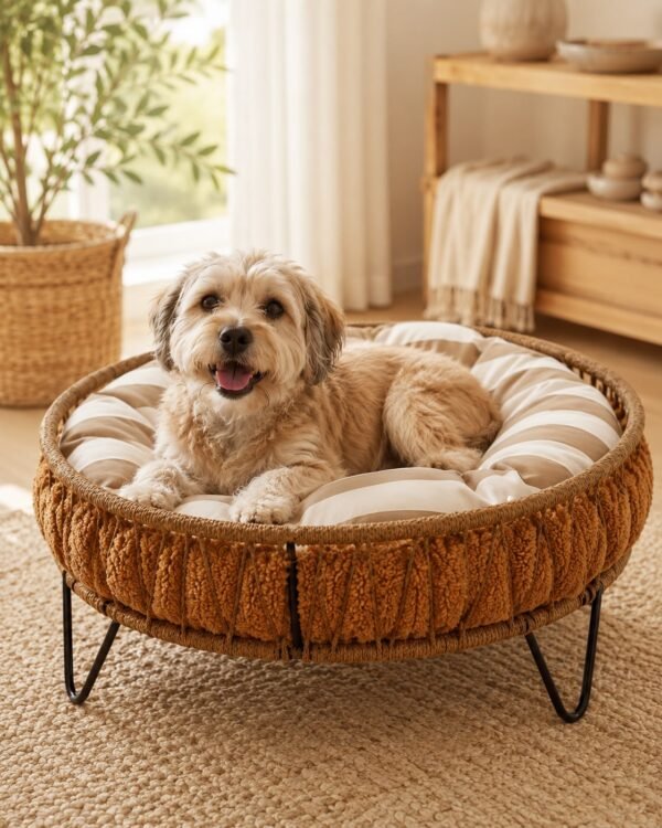 Cama para mascotas 60 cm + Almohadón reversible + Base de contención (Razas Pequeñas/Medianas)