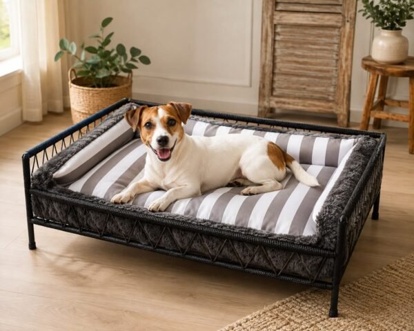 Cama Para Mascotas Rectangular + Base MDF + Almohadon Reversible