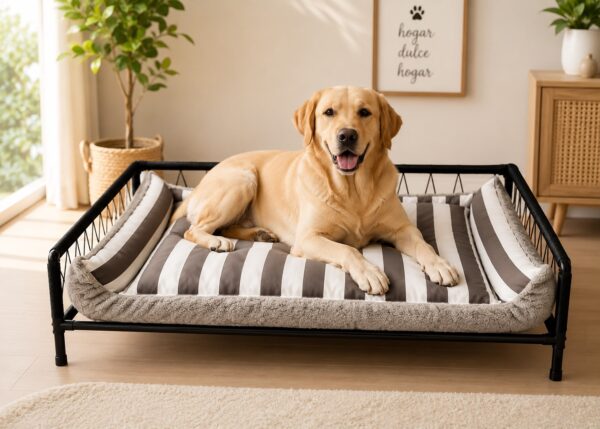 Cama Para Mascotas Rectangular + Base MDF + Almohadon Reversible